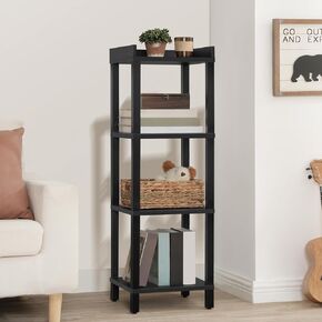 HOOBRO 4-Tier Corner Shelf Stand, Industrial Style Display Rack, Square Corner Bookshelf, Wooden Storage Corner Shelf, Easy to Install, for Living Room, Study Room, and Entrance, Black BK08CJ01