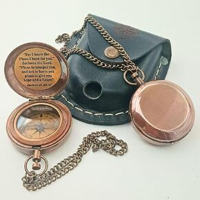 DAYOL'X Jeremiah 29:11 Religious Gifts for Men, Push Open Compass,Baptism Gift for Teenage Boys, Christian, Catholic, Communion, Confirmation, First Communion Gifts for Boys,, Brown Antique