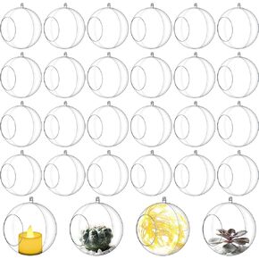 Blulu 24 Pcs Acrylic Hanging Candle Holder Wedding Tea Light Holder Air Plant Holder Clear Led Tealight Candle Holder Round Tillandsia Succulent Vase Hanger with 3.28 ft Twines Christmas (3 Inches)