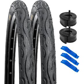 YUNSCM 2-PCS 26" Bike Tires 26 x 2.125/57-559 and 26" Bike Tubes Schrader Valve Compatible with 26x1.95 26x2.10 26x2.125 26x2.15 Bike Bicycle Tires and Tubes (P-1074)