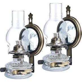 2 Pieces Large Kerosene Lamp Lantern Wall Mounted Kerosene Lamps Vintage Glass Clear Kerosene Lamp Rustic Oil Lamp for Indoor Use Home Decor Lighting - Bronze