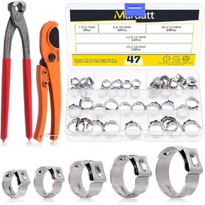 47Pcs Single Ear Hose Clamps with Ear Clamp Pincer Pliers Crimping Tool & Pipe Cutter, 7mm to 18.5mm 304 Stainless Steel Hose Assortment Kit for Automotive Plumbing Use in Kuwait