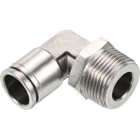 PATIKIL Push to Connect Fitting Elbow 5/8 Inch Tube OD 3/4 NPT Male Thread, 304 Stainless Steel Right Angle Hose Pipe Connector, Silver