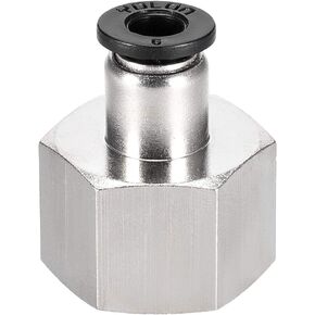 uxcell Push to Connect Tube Fitting Adapter 6mm Tube OD x 1/2PT Female Straight Pneumatic Connecter Silver Black