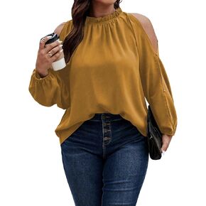Floerns Women's Plus Size Cold Shoulder Long Sleeve Mock Neck Loose Blouse Top in Saudi Arabia