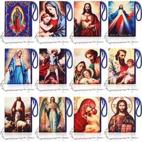 12 Pack Catholic Rosary Pouch with Rosary, 4.9'' x 3.5'' Coin Purse Rosary Holder Wood Rosary Rosary Bag with Zipper Small Catholic Keepsake Gifts First Communion Baptism Gifts