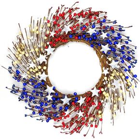 Fourth of July Wreath 18 inch, Patriotic Wreath for Front Door, Red White Blue wreaths Independence Day, Memorial Day Americana Wreath Decor