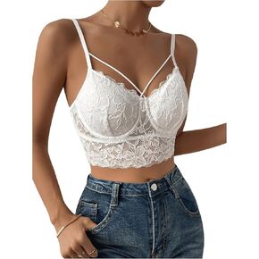 SOLY HUX Women's Lace Cami Crop Tops Criss Cross Spaghetti Strap Slim Fit Tops