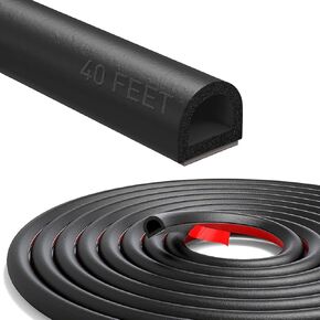 40Feet Weather Stripping Door Seal, D-Shape Weather Strip for Door and Window, Self Adhesive Rubber Door Seal Strip Seals Large Gap (from 3/8" to 3/8"),Black