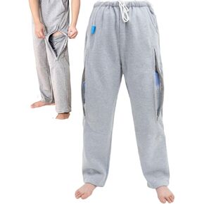 Catheter Leg Bag Pants for Men/Women, Urine Bag Holder Pants with Double Zippered Pockets, Catheter Supplies Holding 2x2000ml Catheter Bag for Nephrostomy, Foley, Cystostomy, Urostomy (XXL, Grey)