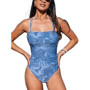 CUPSHE Women's One Piece Swimsuit Square Neck Tummy Control Back Tie Shining O-Ring