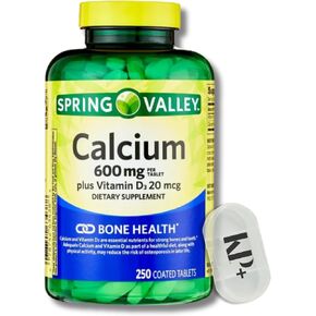 Spring Valley, Calcium 600 MG with Vitamin D3, Dietary Supplement, Calcium Supplement 600 mg, 250 Count Bundle with Pill Case in Saudi Arabia