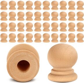 Pinkunn 100 Pcs Wood Finials 3/4 Inch Tall with 1/4 Inch Hole Unfinished Wood Drawer Knobs Pulls Handles Small Round Wooden Dowel Rods Caps for Crafts, DIY, Cabinet, Furniture, Drawer