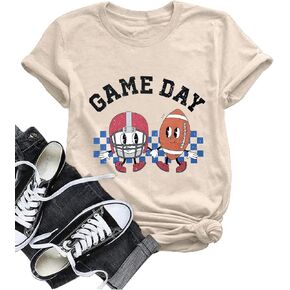 Game Day Football Shirt for Women Football Mom Tshirt Funny Short Sleeve Sunday Tee Top