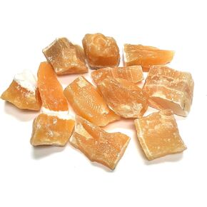 Crystal Collection: Rough Orange Calcite Stones with Velvet Bag - Large 1" Natural Bulk Rocks for Tumbling, Wire Wrapping, Polishing, Wicca and Reiki (1/2 Pound)