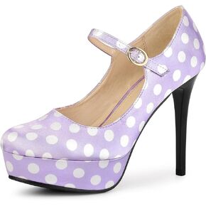 Allegra K Women's Platform Mary Jane Polka Dots Round Toe Stiletto High Heel Pumps