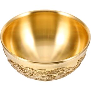Zerodeko Lucky Double Dragon Bowl Good Luck Home Chinese Treasure Bowl Holy Water Bowl Fortunes Money Bowl Chinese Dragon Bowl Incense Burner Bowl Ashtray Brass Office Golden Bowl 8 Cm