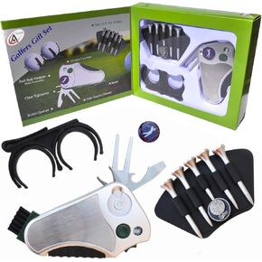 Golfer's Best Golf Gift Set: Tool - Stroke Counter, Divot Tool Repair, Brush, Ball Marker, Cleat Tightener, Club Groove Cleaner Belt Tee Holder Tees Belt Ball Holder - Gift Idea For Men Women