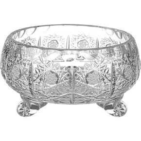 Barski Bowl - Glass - Hand Cut Crystal - Footed - 4" Diameter - for - Candies - Nuts - Chocolate - Small - Made in Europe