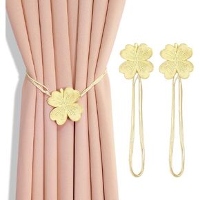 Curtain Holdbacks Set of 2, Rustic Resin Magnetic Curtain Tiebacks Clover Curtain Holders, Decorative Curtain Ties for Drapes, Outdoor Home Office Curtain Decorative Accessories (Light Yellow)