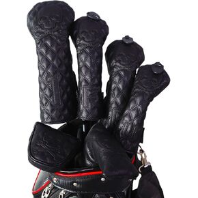 HELLO NRC Golf Club Head Cover, Black/White Wood Cover, 460cc Fairway Woods & Hybrid, with Rotating Number Labels (U2/U3/U4/U5/U6/UX), for All Golf Club Brands …