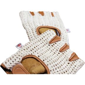 Retro Leather Crochet Cycling Gloves - Classic Tan