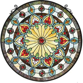 Chloe Lighting Helena Tiffany Victorian 23.5" Stained Glass Window Panel, Multi-Colored