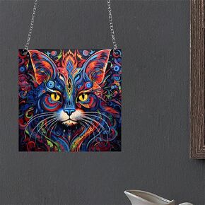 Generic Thick and Heavy in Colours Cat Acrylic Window Hanging Decor Square Wall Art Mural for Bedroom Office Garden Stained Panel Hanging Decorative 11.8 Inches Indoor Window Decor