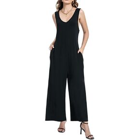 Women's V-neck Sleeveless Vest Jumpsuit with Pocket wide Leg Loose Casual Long Jumpsuit