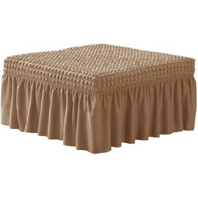 Stretch Large Ottoman Cover Oatmeal Rectangle Storage Stool Slipcovers with Skirt Elastic Band Soft Seersucker Footstool Protector Covers for Living Room Bedroom Cat Dog (Oatmeal)