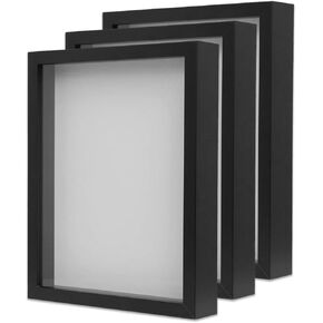 FrameWorks 11" x 14" Golden Oak Wooden Shadow Box Frame (3-Pack) – Soft Felt Back, Tempered Glass, and Included Elegant White Ball Push Pins