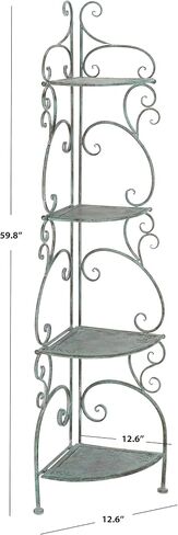 SAFAVIEH Outdoor Collection Turuca Antique Dark Green Wrought Iron 4-Tier Corner Shelf (Fully Assembled) in Saudi Arabia