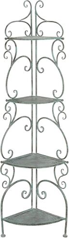 SAFAVIEH Outdoor Collection Turuca Antique Dark Green Wrought Iron 4-Tier Corner Shelf (Fully Assembled) in Saudi Arabia