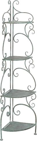 SAFAVIEH Outdoor Collection Turuca Antique Dark Green Wrought Iron 4-Tier Corner Shelf (Fully Assembled) in Saudi Arabia
