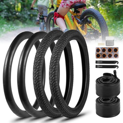 18" Kids Bike Tires Set, 2 Pcs 18×2.1" Replacement Tires with 2 Pcs Inner Tubers & Repair Kit, Shock Absorption Bicycle Tires with AV 30mm Valves, Fit Most Kids Bikes in Saudi Arabia