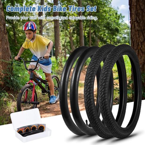 18" Kids Bike Tires Set, 2 Pcs 18×2.1" Replacement Tires with 2 Pcs Inner Tubers & Repair Kit, Shock Absorption Bicycle Tires with AV 30mm Valves, Fit Most Kids Bikes in Saudi Arabia