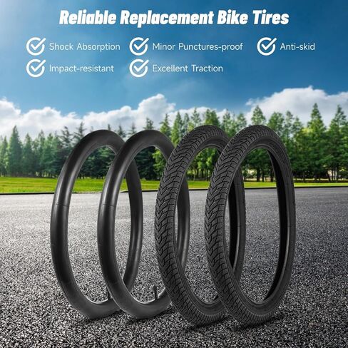 18" Kids Bike Tires Set, 2 Pcs 18×2.1" Replacement Tires with 2 Pcs Inner Tubers & Repair Kit, Shock Absorption Bicycle Tires with AV 30mm Valves, Fit Most Kids Bikes in Saudi Arabia