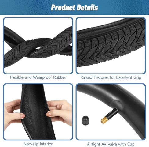 18" Kids Bike Tires Set, 2 Pcs 18×2.1" Replacement Tires with 2 Pcs Inner Tubers & Repair Kit, Shock Absorption Bicycle Tires with AV 30mm Valves, Fit Most Kids Bikes in Saudi Arabia