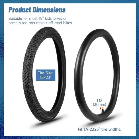 18" Kids Bike Tires Set, 2 Pcs 18×2.1" Replacement Tires with 2 Pcs Inner Tubers & Repair Kit, Shock Absorption Bicycle Tires with AV 30mm Valves, Fit Most Kids Bikes in Saudi Arabia