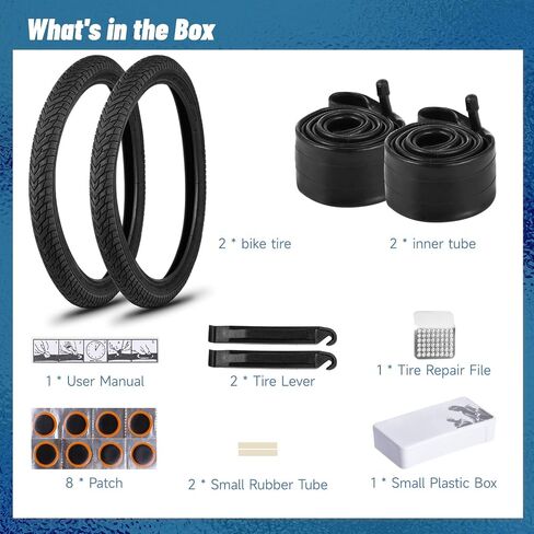 18" Kids Bike Tires Set, 2 Pcs 18×2.1" Replacement Tires with 2 Pcs Inner Tubers & Repair Kit, Shock Absorption Bicycle Tires with AV 30mm Valves, Fit Most Kids Bikes in Saudi Arabia