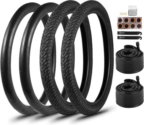 18" Kids Bike Tires Set, 2 Pcs 18×2.1" Replacement Tires with 2 Pcs Inner Tubers & Repair Kit, Shock Absorption Bicycle Tires with AV 30mm Valves, Fit Most Kids Bikes in Saudi Arabia