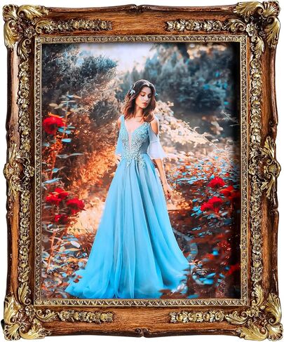 إطار صورة عتيق مقاس 5x7 - إطار عتيق أنيق مزخرف باللونين الأسود والذهبي مع واجهة زجاجية وسطح طاولة وشاشة عرض على الحائط (أسود، 5x7) in Kuwait