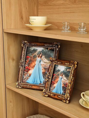 إطار صورة عتيق مقاس 5x7 - إطار عتيق أنيق مزخرف باللونين الأسود والذهبي مع واجهة زجاجية وسطح طاولة وشاشة عرض على الحائط (أسود، 5x7) in Kuwait