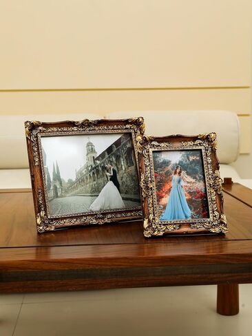 إطار صورة عتيق مقاس 5x7 - إطار عتيق أنيق مزخرف باللونين الأسود والذهبي مع واجهة زجاجية وسطح طاولة وشاشة عرض على الحائط (أسود، 5x7) in Kuwait