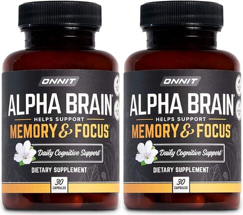 ONNIT Alpha Brain Premium Nootropic Brain Supplement - Caffeine-Free Focus Capsules for Concentration, Brain Booster & Memory Support - Cat's Claw, Bacopa, Oat Straw (30ct 2-pack) in Kuwait