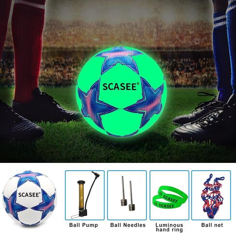 Soccer Ball Holographic Size 5 & Size 4 & Size 3 Glow in The Dark Soccer Balls with Pump and Net Ball- Gifts for Kids,Men,Adults in Saudi Arabia