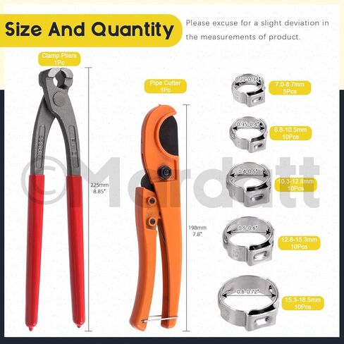 47 قطعة من مشابك خرطوم الأذن المفردة مع كماشة مشبك الأذن وأداة تجعيد وقاطع الأنابيب، مجموعة متنوعة من خرطوم الفولاذ المقاوم للصدأ 304 من 7 مم إلى 18.5 مم لاستخدام سباكة السيارات in Kuwait