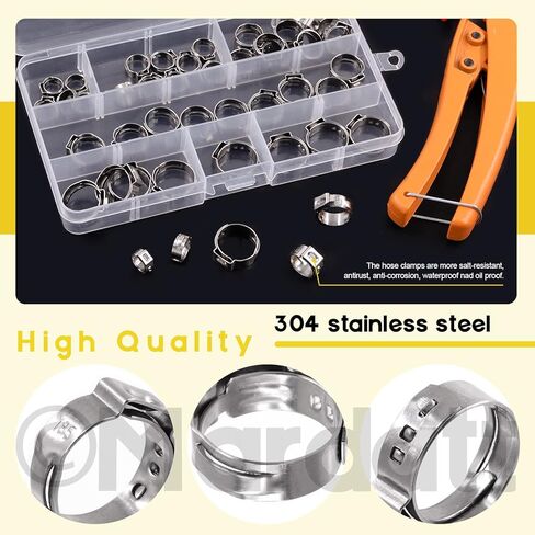 47 قطعة من مشابك خرطوم الأذن المفردة مع كماشة مشبك الأذن وأداة تجعيد وقاطع الأنابيب، مجموعة متنوعة من خرطوم الفولاذ المقاوم للصدأ 304 من 7 مم إلى 18.5 مم لاستخدام سباكة السيارات in Kuwait