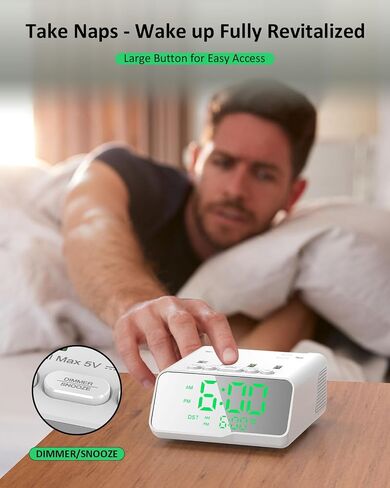 Kungfuking Electronic Alarm Clock with USB Power Strip, PD 20W Alarm Clock Charging Station with 4 USB Max 3.4A/Port and 2 Outlets, 1700J Surge Protection Desk Outlet for Travel, Home, Hotel in Saudi Arabia