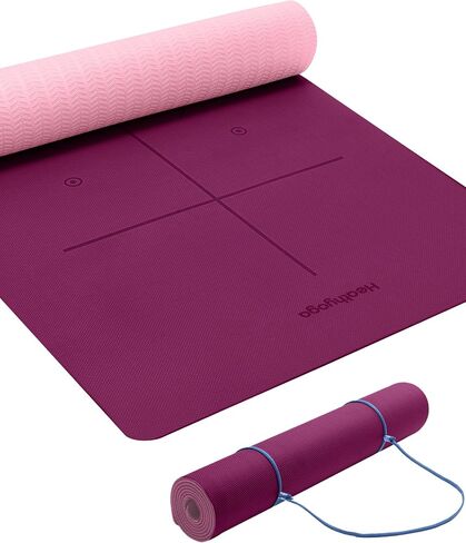 Heathyoga Eco Friendly Non Slip Yoga Mat, Body Alignment System, SGS Certified TPE Material - Textured Non Slip Surface and Optimal Cushioning,72"x 26" Thickness 1/4" in Kuwait
